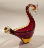 Crowned Crane Swan Bird Blood Red and Amber Art Glass Candy Dish