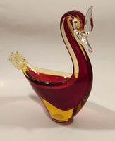 Crowned Crane Swan Bird Blood Red and Amber Art Glass Candy Dish