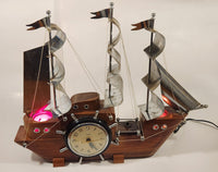 Vintage United Wood and Metal Light Up Clipper Ship Clock Lamp