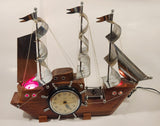 Vintage United Wood and Metal Light Up Clipper Ship Clock Lamp