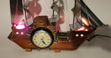 Vintage United Wood and Metal Light Up Clipper Ship Clock Lamp