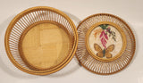 Vintage Asian Woven Bamboo Rattan Cricket Cage with Butterfly and Leaves Insert