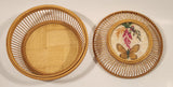 Vintage Asian Woven Bamboo Rattan Cricket Cage with Butterfly and Leaves Insert