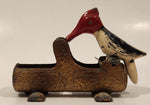 Vintage Red Woodpecker Bird Cast Iron Metal Mechanical Tooth Pick Grabber Holder