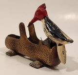 Vintage Red Woodpecker Bird Cast Iron Metal Mechanical Tooth Pick Grabber Holder