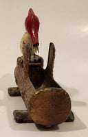 Vintage Red Woodpecker Bird Cast Iron Metal Mechanical Tooth Pick Grabber Holder