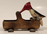 Vintage Red Woodpecker Bird Cast Iron Metal Mechanical Tooth Pick Grabber Holder