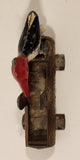 Vintage Red Woodpecker Bird Cast Iron Metal Mechanical Tooth Pick Grabber Holder