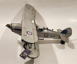 RAF Hawker Hind K5418 Airplane Silver Grey Large 11 3/4" Long Tin Metal Military Aircraft Model