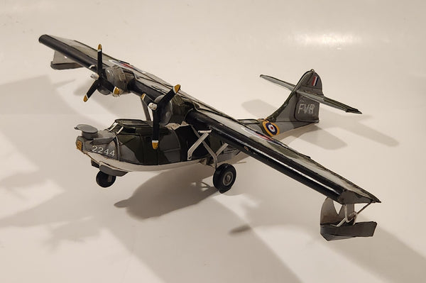 RAF FVR 2244 Catalina mk IB Amphibious Boat Airplane Grey and Olive Camouflage Large 11 1/2" Long Tin Metal Military Aircraft Model