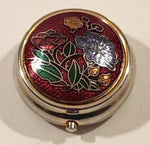 Vintage Beautiful Flower Decor Cloisonne Hinged Metal Pill Box