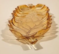 Vintage Carnival Glass Iridescent Marigold Peach Luster Leaf Shaped Candy Dish