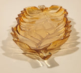 Vintage Carnival Glass Iridescent Marigold Peach Luster Leaf Shaped Candy Dish