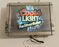 Rare 1990 Coors Light The Silver Bullet Animated Light Up Starburst Back Bar Sign