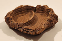 Vintage Coco Joe's Heavy Hapa Wood Tree Stump Design 2 Compartment Candy Serving Dish