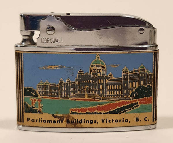 Rare Vintage Cornwall Parliament Buildings Victoria B.C. Enamel Super Automatic Deluxe Lighter Made in Japan