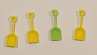 Green and Yellow Sand Shovels 5/8" Tiny Miniature Plastic Toys Set of 4