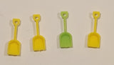 Green and Yellow Sand Shovels 5/8" Tiny Miniature Plastic Toys Set of 4