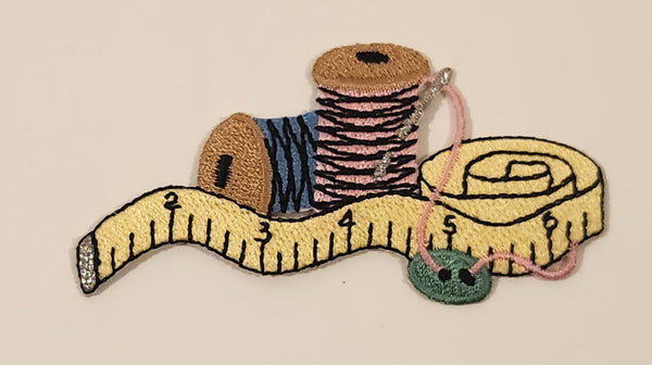 Spools of Yarn Thread and Tape Measure 1 1/2" x 3" Fabric Patch Badge