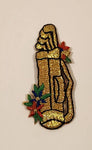 Gold Golf Clubs in Bag with Mistletoe 1" x 2" Fabric Patch Badge