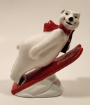 1995 Enesco Coca Cola Always Ski Jumping Polar Bear 4" Tall Ceramic Figurine