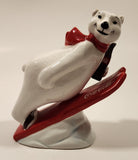 1995 Enesco Coca Cola Always Ski Jumping Polar Bear 4" Tall Ceramic Figurine