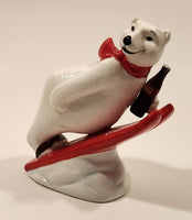 1995 Enesco Coca Cola Always Ski Jumping Polar Bear 4" Tall Ceramic Figurine