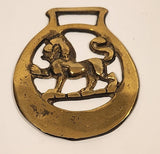 Antique Lion Themed Horse Brass Medallion 2 3/4" x 3 1/8"