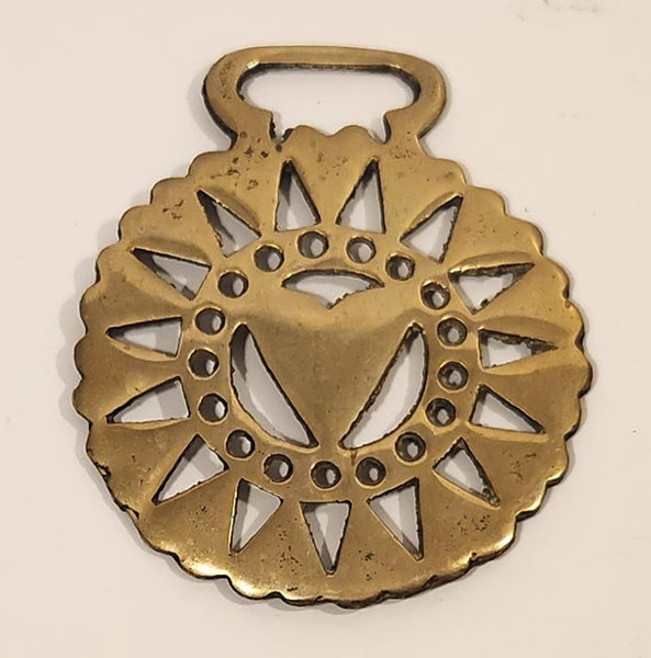 Antique Heart Themed Horse Brass Medallion 3" x 3 1/2"