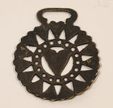 Antique Heart Themed Horse Brass Medallion 3" x 3 1/2"