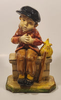 Vintage Devon Ware Boy Sitting with Hobo Stick 10" Tall Chalkware Sculpture