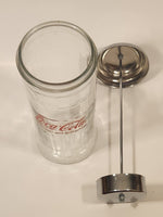 1992 Coca-Cola Delicious and Refreshing 11" Tall Glass and Metal Straw Holder