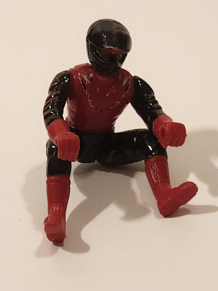 Red and Black Motocross Dirt Bike Rider with Helmet 2 1/4" Tall Toy Action Figure