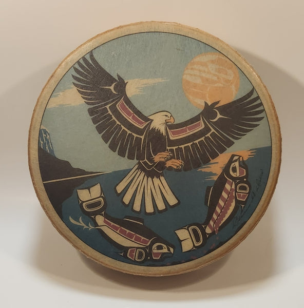 Clarence A. Wells Port Simpson, B.C. Aboriginal Art Eagle and Salmon Deer Hide Rimmed Drum Print