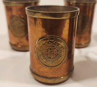 Antique Brass and Copper Aztec Mayan Calendar Small Mug Set of 6