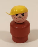 Vintage Fisher Price Little People Angry Mad Freckled Boy with Yellow Sideways Cap Red Wood Toy Figure