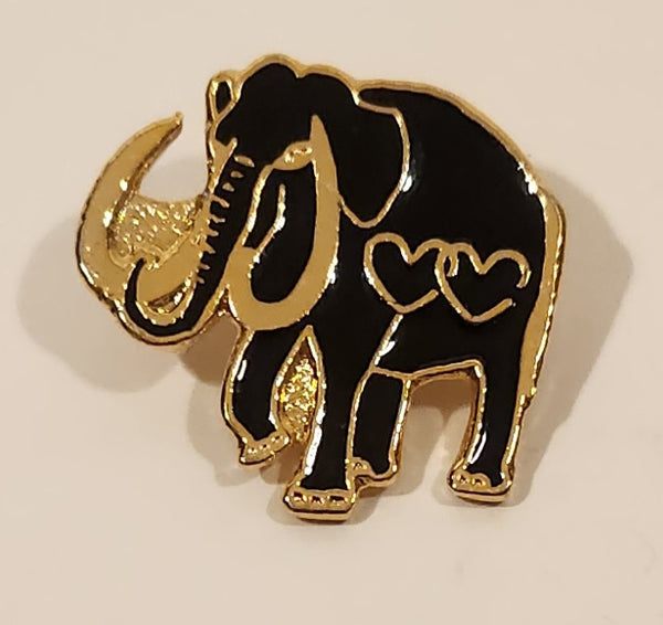 Black Elephant With Two Hearts Enamel Lapel Pin