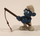 Vintage Peyo Bully Smurfs Fisherman Angler Smurf 2" PVC Toy Figure Made in W. Germany