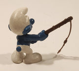 Vintage Peyo Bully Smurfs Fisherman Angler Smurf 2" PVC Toy Figure Made in W. Germany