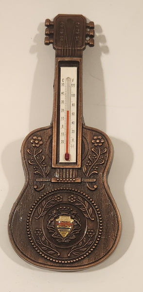 Vintage British Columbia Acoustic Guitar Shaped Copper Thermometer Wall Hanging