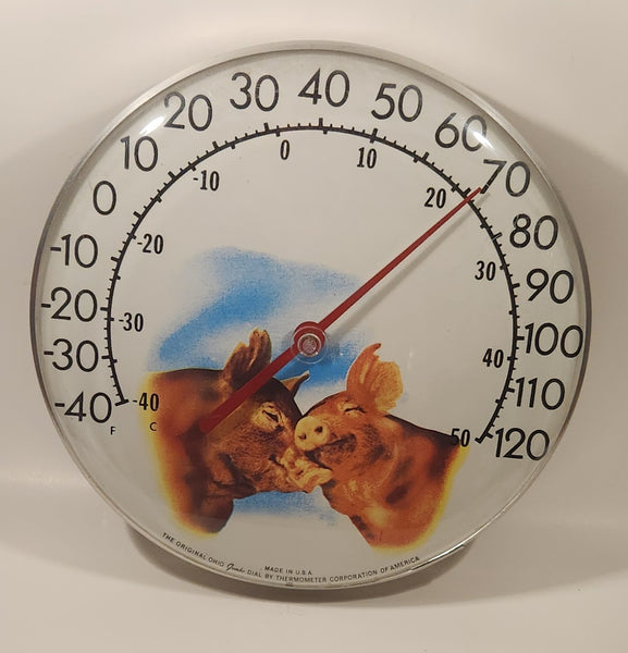 Vintage 1960s The Original Ohio Jumbo Dial Thermometer Pigs 12" Wall Hanging Made in U.S.A.