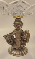 Antique 1930s 5599 Kintaro Boy Cherub Riding Koi Fish Brass and Crystal Glass Pedestal Candy Dish