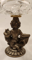 Antique 1930s 5599 Kintaro Boy Cherub Riding Koi Fish Brass and Crystal Glass Pedestal Candy Dish