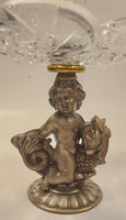 Antique 1930s 5599 Kintaro Boy Cherub Riding Koi Fish Brass and Crystal Glass Pedestal Candy Dish