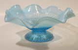 Antique 1910 Northwood Greek Key Meander Motif Ruffled Edge Opalescent Blue Art Glass Pedestal Candy Dish