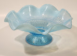 Antique 1910 Northwood Greek Key Meander Motif Ruffled Edge Opalescent Blue Art Glass Pedestal Candy Dish