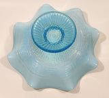 Antique 1910 Northwood Greek Key Meander Motif Ruffled Edge Opalescent Blue Art Glass Pedestal Candy Dish