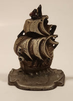 Antique 1920s Clipper Ship Hand Painted Distressed 4" Tall Heavy Metal Cast Iron Book End