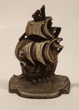 Antique 1920s Clipper Ship Hand Painted Distressed 4" Tall Heavy Metal Cast Iron Book End