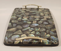 Vintage MCM Abalone Mother of Pearl 14" Serving Tray with Brass Handles